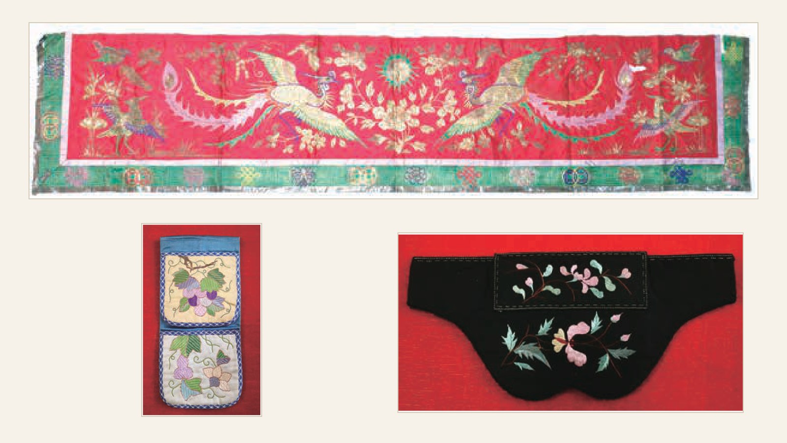 Shu embroidered bed valance and pouches