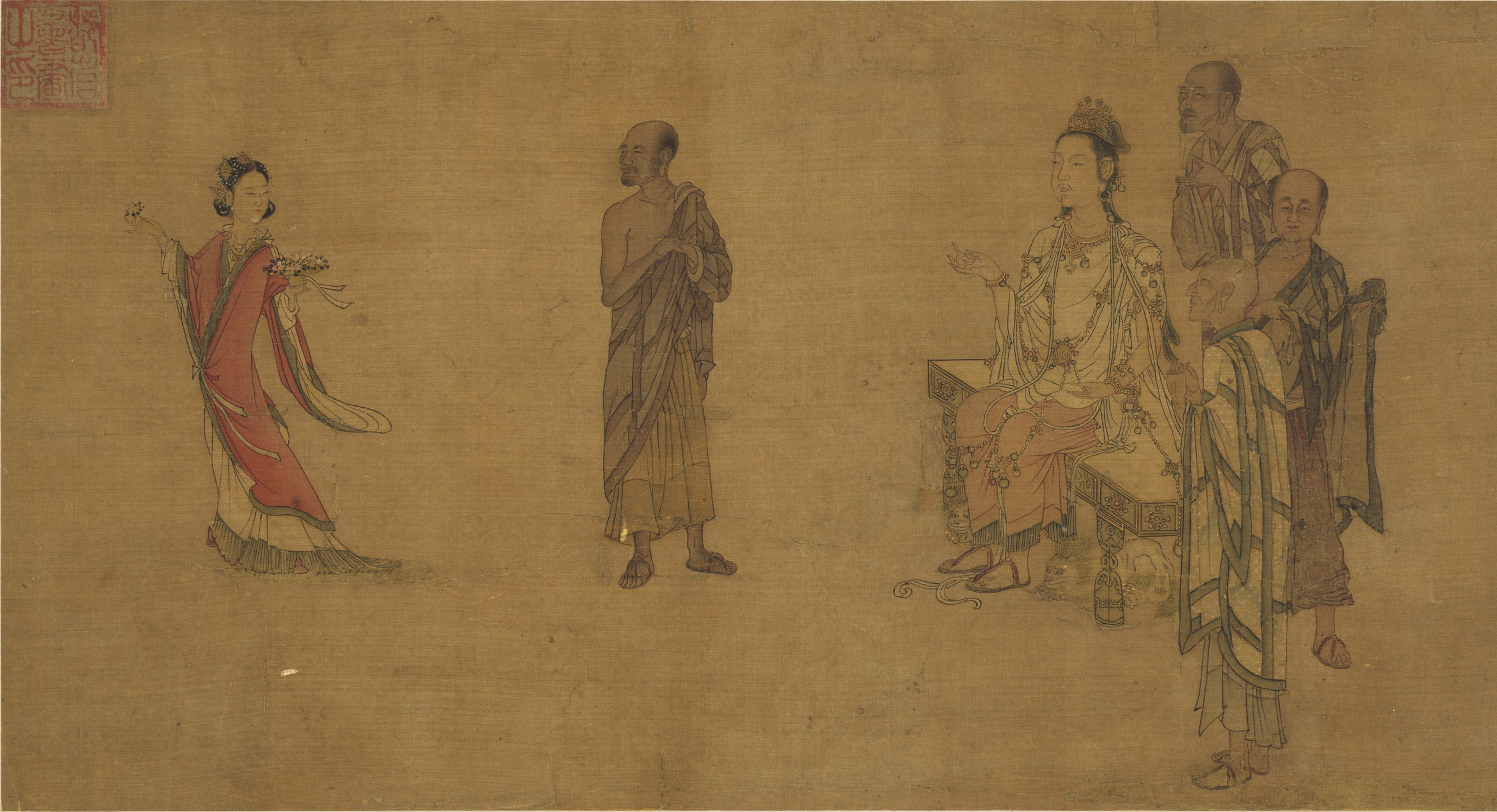 Aligned comparison view of the Southern Song painting Deva Offering Flowers