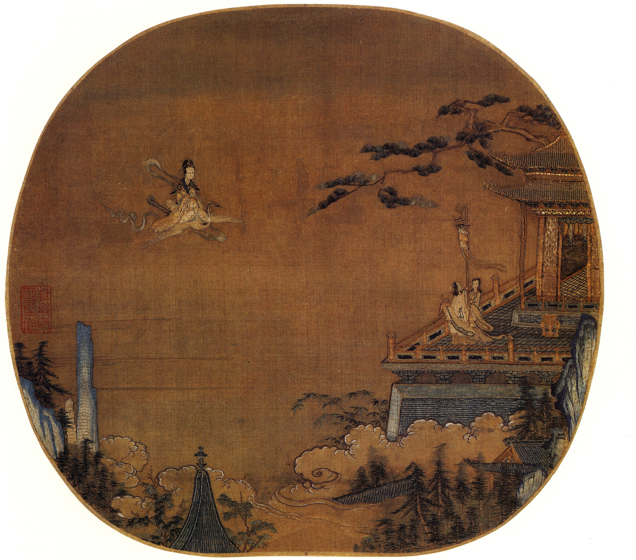 Aligned comparison view of the Song-dynasty Embroidered Immortal Crossing on a Crane